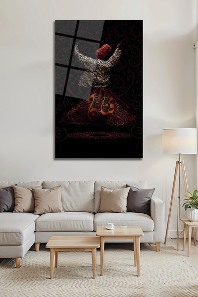 B&G DESIGN Semazen Hat Sanatı Cam Tablo Tasavvuf Temalı Dekoratif Duvar Dekoru