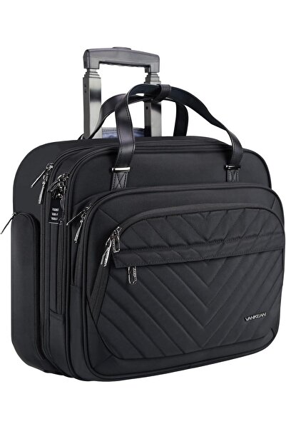 VANKEAN Rolling Laptop Bag, 15.6" Rolling Briefcase with Wheels, Water-Repellent, RFID, Black