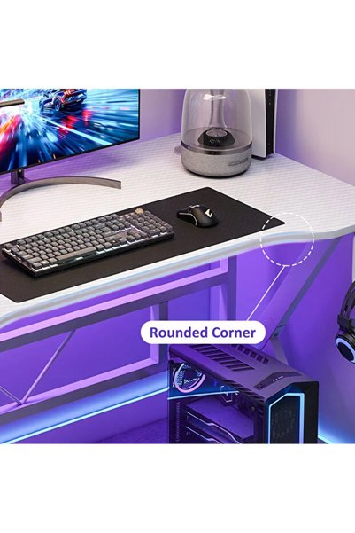 Sheinhome K Shape Gaming Table Computer Desk Writing Desk with Headphone Hook&Cup Holder for Home Office