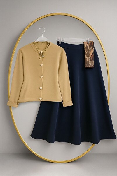 MODA VEDAT Set cardigan tricotat cu nasturi in forma de inima pentru femei cu...