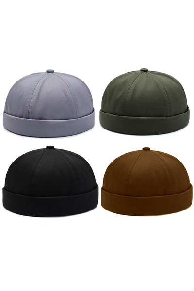 Rupen Kraft Set of 4 100% Cotton Cap Adjustable Docker Hat Summer Skullcap Hat Retro Hat Skullcap Hat