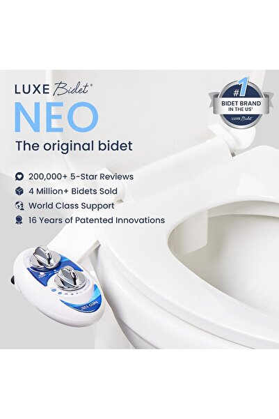 Luxe Bidet Neo 120 - Self Cleaning Nozzle Bidet Toilet Attachment (Blue/White)