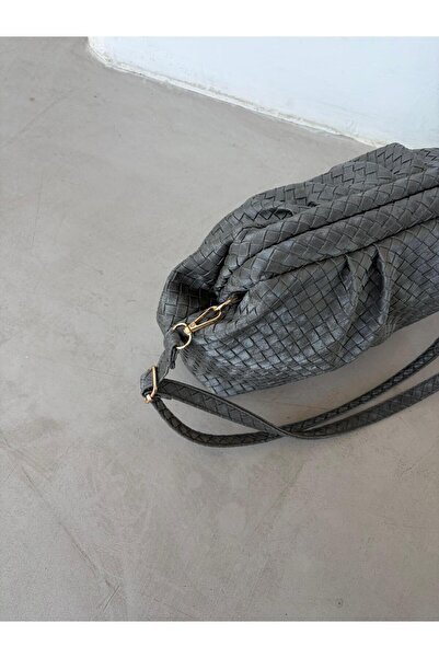 Senza Vedere Glow Suede Large Size Knit Detail Hand, Shoulder and Crossbody B...