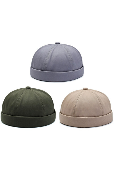 Rupen Kraft Set of 3 100% Cotton Cap Adjustable Docker Hat Summer Skullcap Hat Retro Hat Skullcap Hat