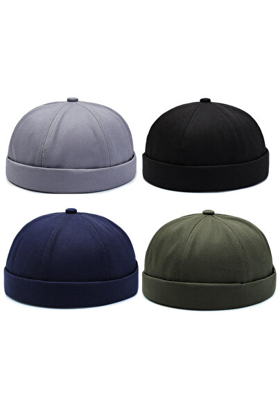 Rupen Kraft Set of 4 100% Cotton Cap Adjustable Docker Hat Summer Skullcap Hat Retro Hat Skullcap Hat