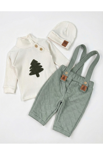 ENSONO Quilted Salopet Embroidered Beret Turtleneck Badi Winter Baby Boy Set
