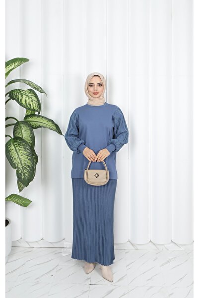 NİSUM MODA Silvery Mercerized Skirt Suit