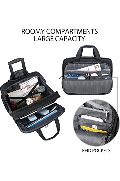 VANKEAN 17.3 Inch Rolling Laptop Bag – Waterproof Rolling Briefcase, Black