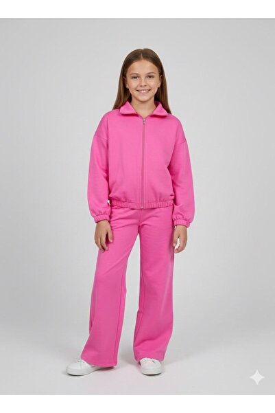 Aselin Kids طقم رياضي بناتي بسحاب وردي اللون