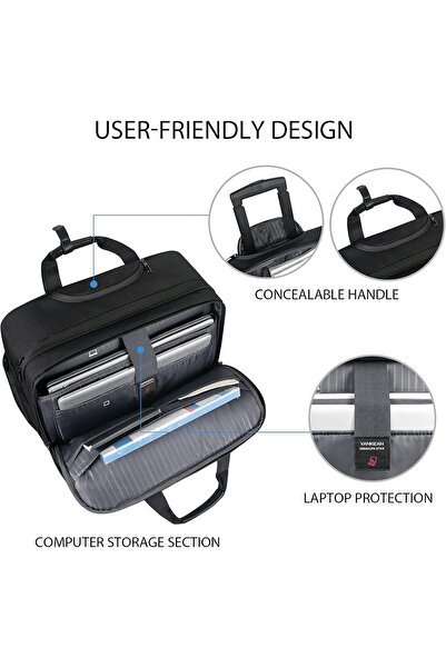 VANKEAN 17.3 Inch Rolling Laptop Bag – Waterproof Rolling Briefcase, Black
