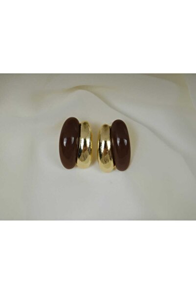 ATELİER TUĞBA BKP037 أقراط نصف دائرية ذهبية بنية اللون