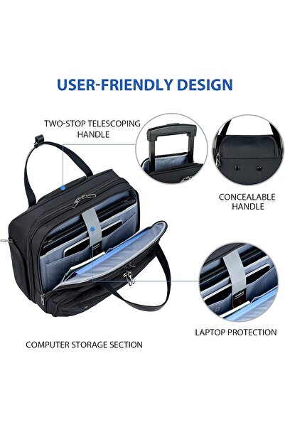 VANKEAN Rolling Laptop Bag, 15.6" Rolling Briefcase with Wheels, Water-Repellent, RFID, Black