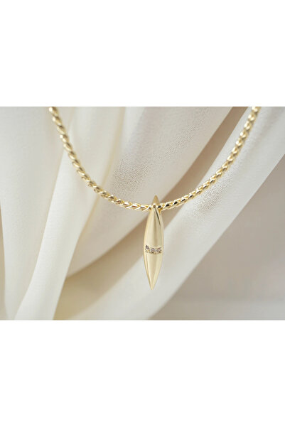 ATELİER TUĞBA قلادة ذهبية رفيعة على شكل رمح مرصعة بحجر الزركون KOL092