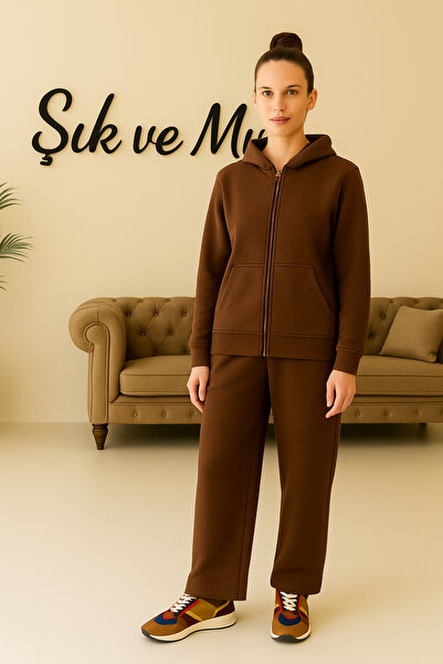ŞIK VE MUTLU Wide Leg Fleece-Lined 3 Thread Cotton Tracksuit Set