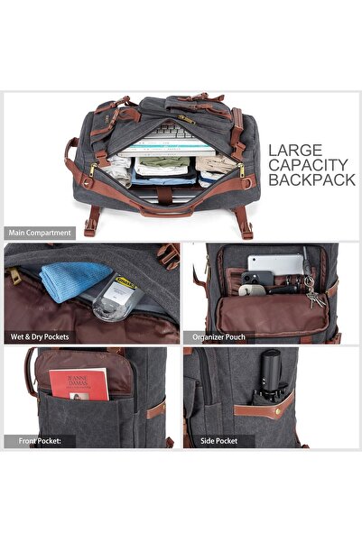 Tzowla Canvas Travel Backpack - 3-in-1 Convertible Duffel/Messenger, Fits 17-inch Laptop