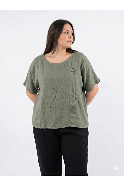 della moor Khaki Italian D Button Accent I Wide Fit Short Sleeve O Oversized ...
