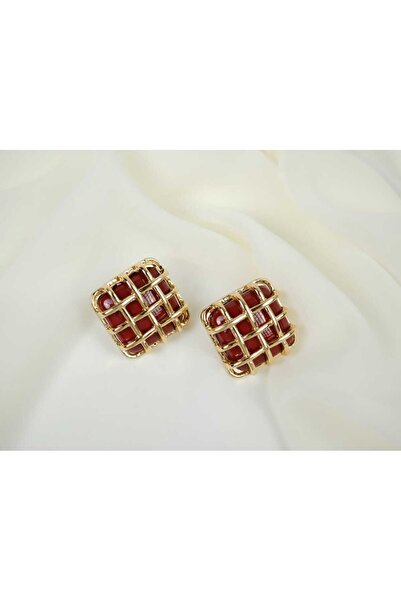 ATELİER TUĞBA أقراط مربعة سوداء من الذهب المضفر BKP034