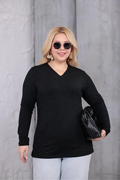 Siyezen Μπλούζα μεγάλου μεγέθους με λάμψη και λαιμόκοψη V