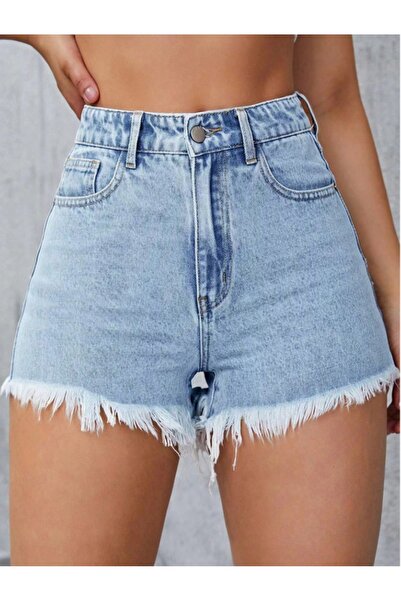 Marlix Jeans Full Likralı Slim Püsküllü Kadın Kot Şort