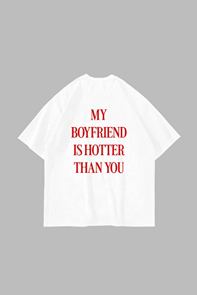 Sekizbiraltı Hot Boyfriend Printed Oversized Unisex White Tshirt