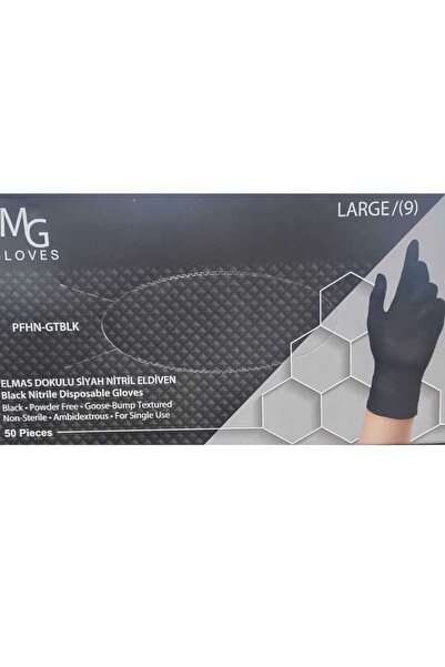 MG GLOVES Diamond Textured Black Nitrile Gloves Large (9) 50 Pieces