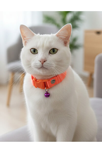 balkonda طوق قابل للتعديل للقطط مع جرس صوتي بلون برتقالي نيون