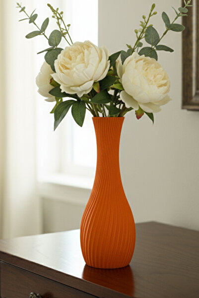 MEK مزهرية بلاستيكية أنيقة ذات خطوط رفيعة باللون البرتقالي (22 × 8.5 سم)