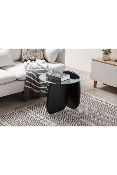 ERİZA Riva, Yeni Nesil Modern Cam Yan Sehpa, Siyah