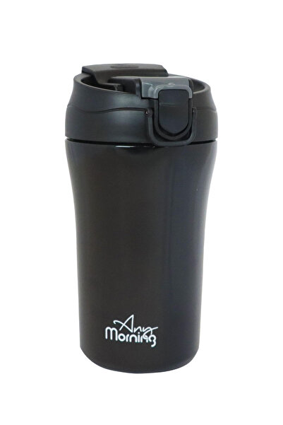 Any Morning كوب قهوة معزول من الفولاذ المقاوم للصدأ للسفر مع غطاء وقشة 400 مل أسود