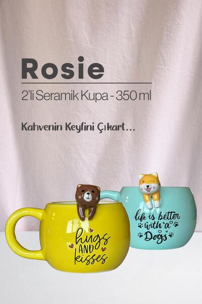 Rosie Ayı ve Köpek Figürlü Seramik Kupa 350 ml