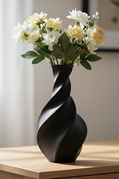 MEK Κομψό διακοσμητικό πλαστικό βάζο με σπειροειδές σχέδιο μαύρο (21x11cm)