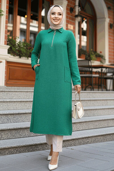 N.S NEVA STYLE Green Hijab Tunic with Pockets 4771Y