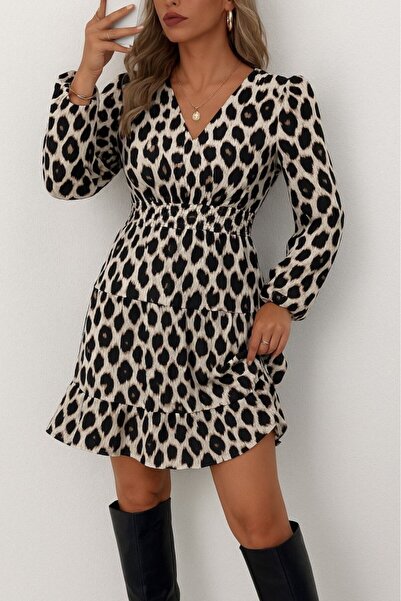 Wear Up Rochie mini modală cu mâneci lungi și decolteu dublu pentru femei