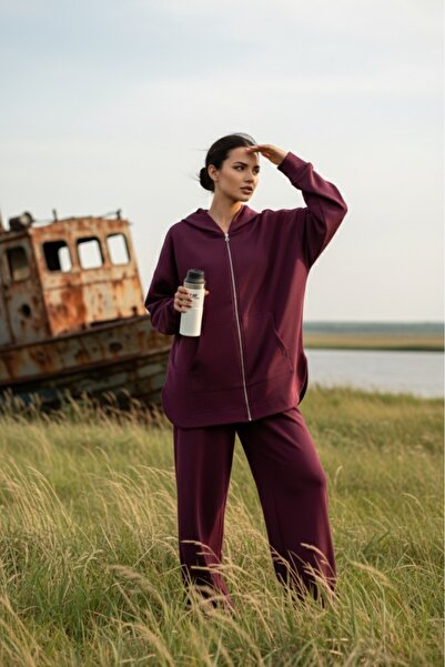 eyyebelle Women's Modal Fabric Kangaroo Pocket Zippered Double Suit