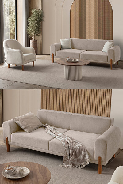 Eymense Mocha Plus Sırt Mekanizmalı Koltuk Takımı 3+1 Sütlü Kahve