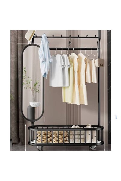 NKX Thickened Large Coat Rack, Obsidian Black, 100cm [Rotating Mirror, 4-Hook...