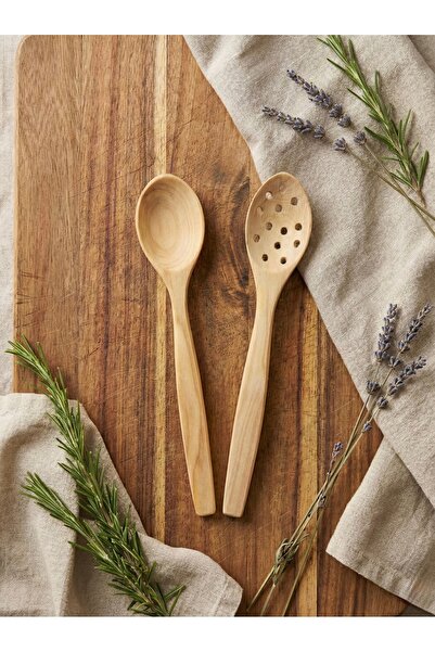 Home Handmade Natural Boxwood Eating and Serving Spoon (2 Pieces) - Non-Scrat...