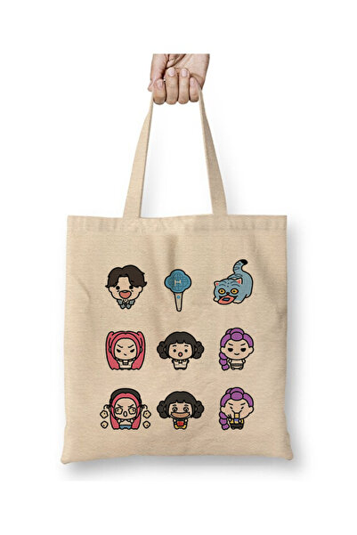 Toyaso K-Pop Demon Hunters Demon Hunters Chibi Geantă de pânză albă cu mâner ...