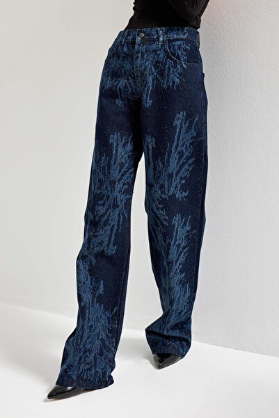 it's basic Women's Dark Denim Color 9S6-5 Loose Fit Shiny Stone Special Design Denim Jean