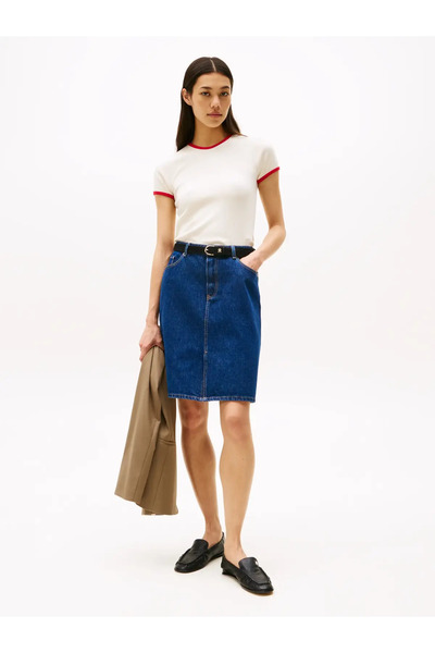 Tommy Hilfiger CONTRAST RINGER TEE Kadın Beyaz T-Shirt