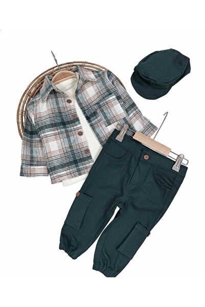 ENSONO Lumberjack Shirt Hat Waffle Badge Canvas Cargo Pants Baby Boy/Kid Set