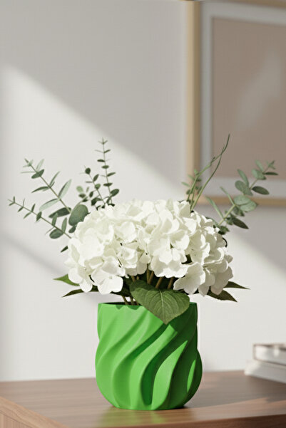 MEK Vază decorativă din plastic cu design ondulat flexibil, verde (12x12,5 cm)