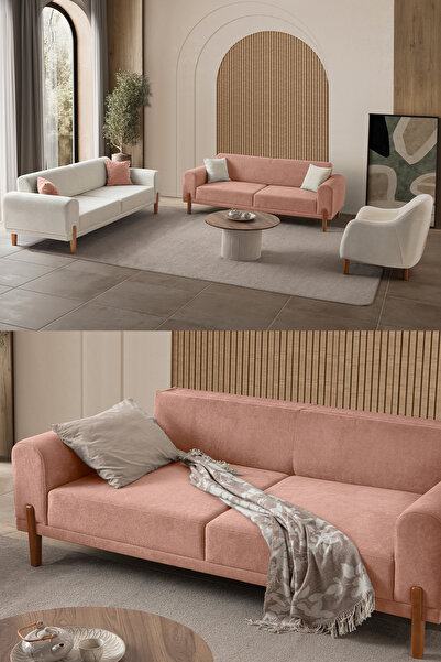 Eymense Mocha Plus Sırt Mekanizmalı Koltuk Takımı 3+3+1 Pembe