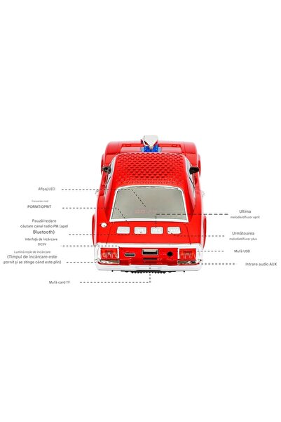 BLA BLA FOAM Retro Bluetooth Speaker - Mustang Model, LED Display, FM, USB, TF, AUX, Hands-Free, Red