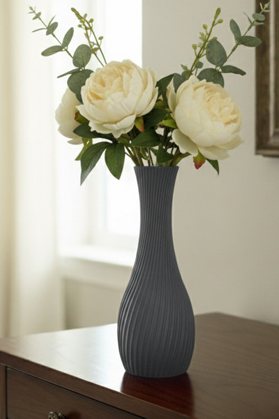 MEK مزهرية بلاستيكية أنيقة ذات خطوط رفيعة باللون الرمادي (22x8.5 سم)