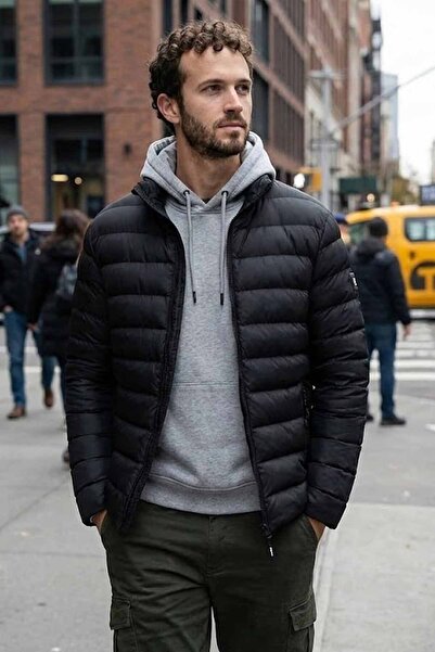 Bad Bear Erkek Siyah Rüzgar Geçirmez Şişme Mont