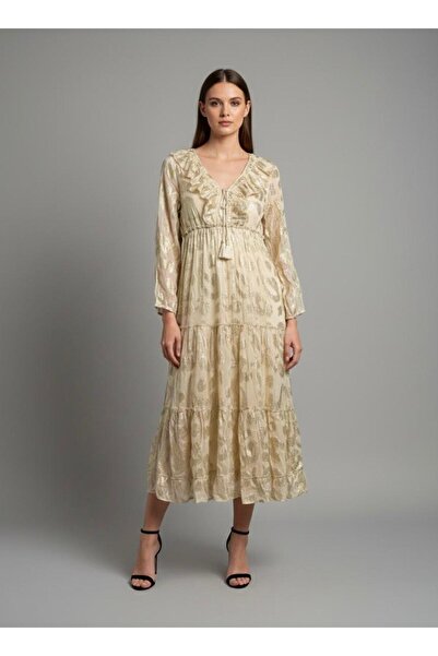 Rabiossa Women's Imported Long Ruffle Collar Dress