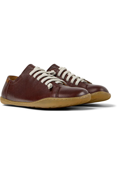 CAMPER Women’s Burgundy Genuine Leather Elastic Lace-Up Casual Shoes Lightweight Flat Daily Wear Peu