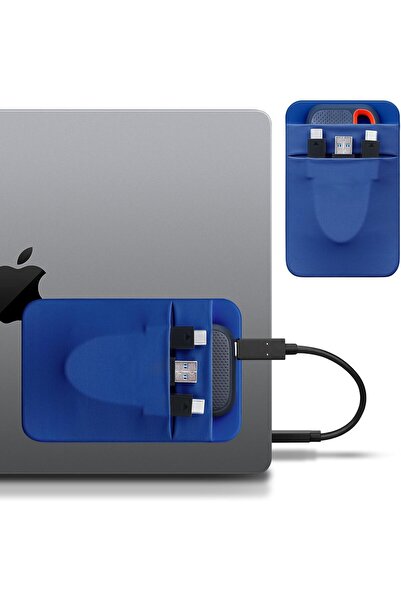 Lacdo Portable Hard Drive Sleeve - 2-Pocket Stick-On Pouch (Blue)