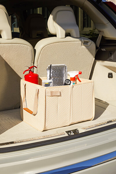 Ocean Home Textile Araç İçi Bej Balıksırtı Bagaj Düzenleyici Araba Çantası Or...